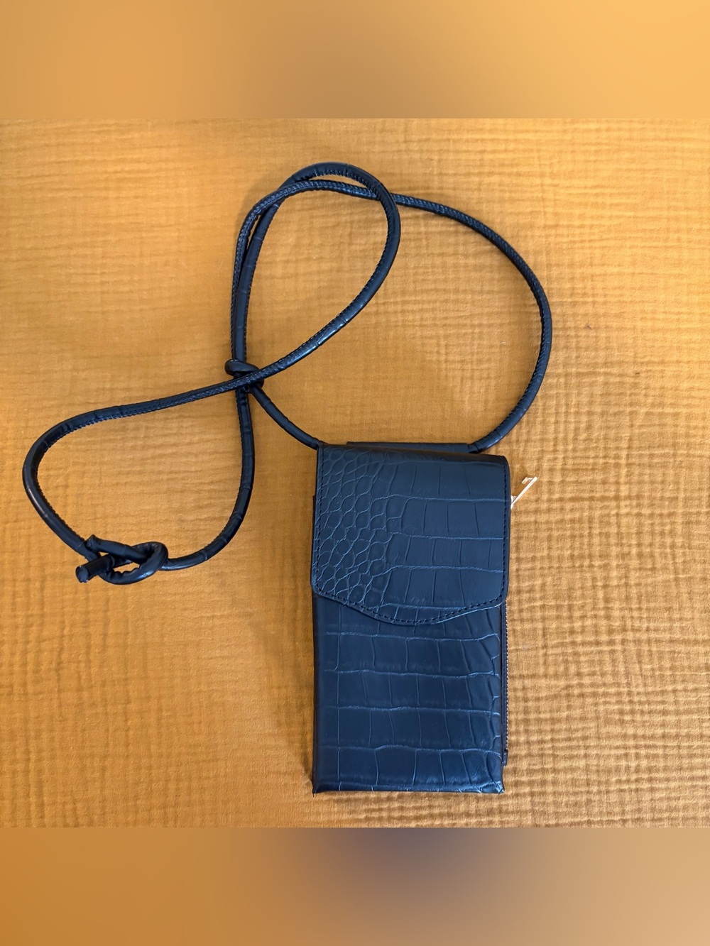 Black Croc Embossed Phone Crossbody Wallet Card Holder Mini Purse